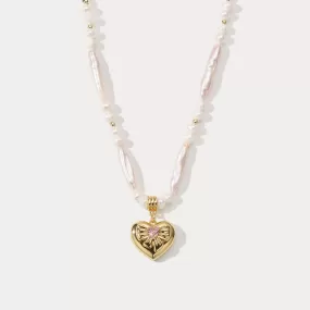 Pink Heart Pearl Necklace