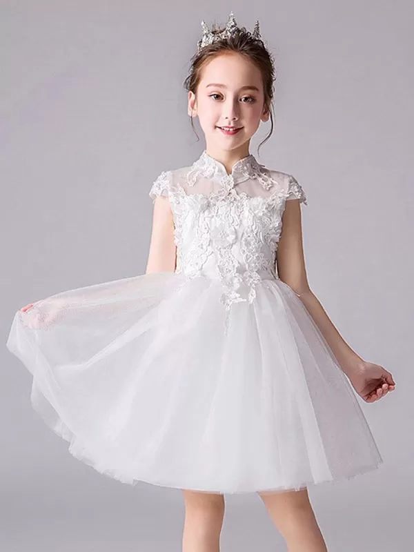 Pink Kids Birthday Party Dresses Flower Girl Dresses Neckline Sleeveless Bows