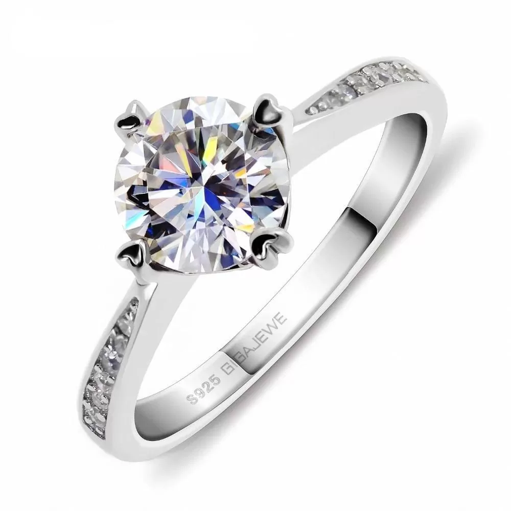 Platinum Plated Silver Moissanite Ring 1ct