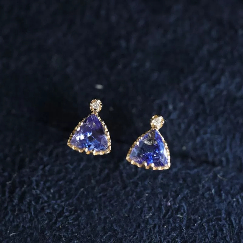 Pretty Tanzanite Triangle Earrings - 925 Sterling Silver