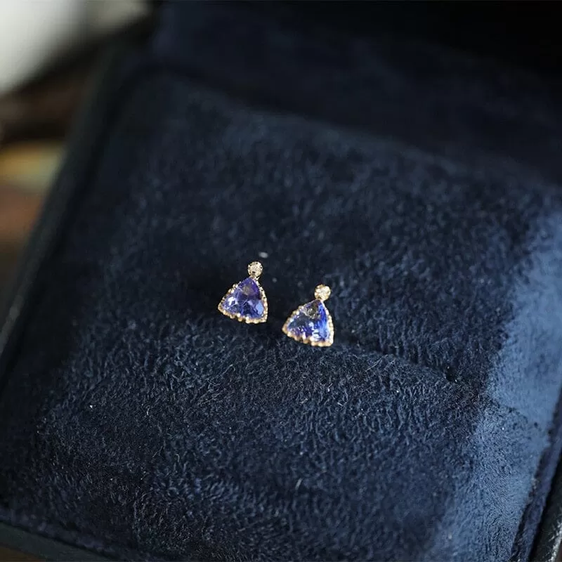 Pretty Tanzanite Triangle Earrings - 925 Sterling Silver