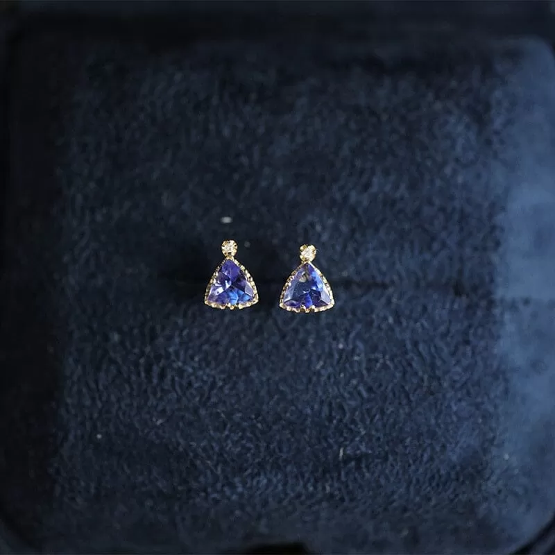 Pretty Tanzanite Triangle Earrings - 925 Sterling Silver