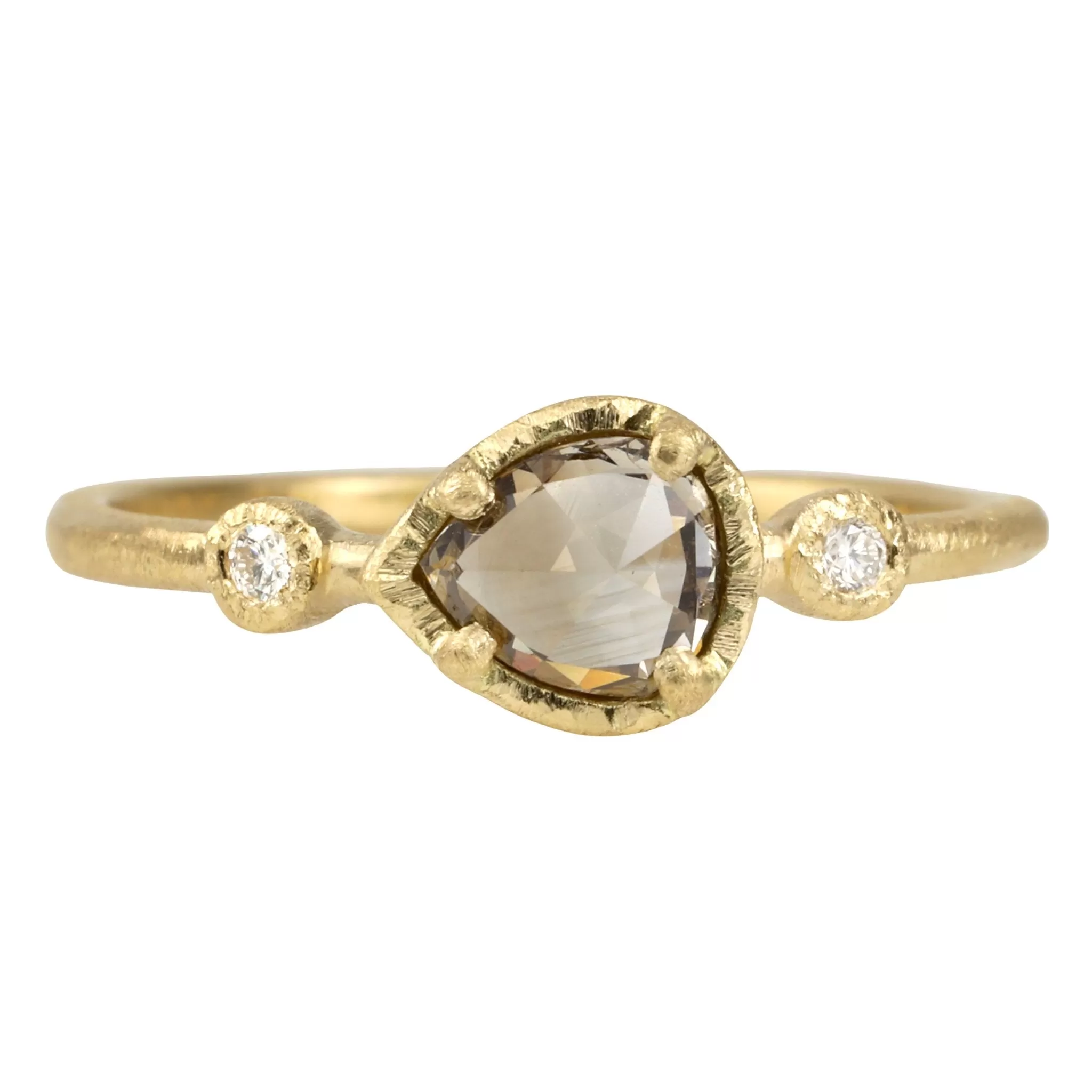 Prong-Set Rose Cut Pear Shaped Light Brown Diamond Ring