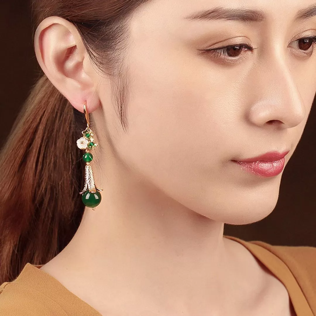 Retro Silver Green Ethnic Style Women Earrings