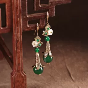 Retro Silver Green Ethnic Style Women Earrings