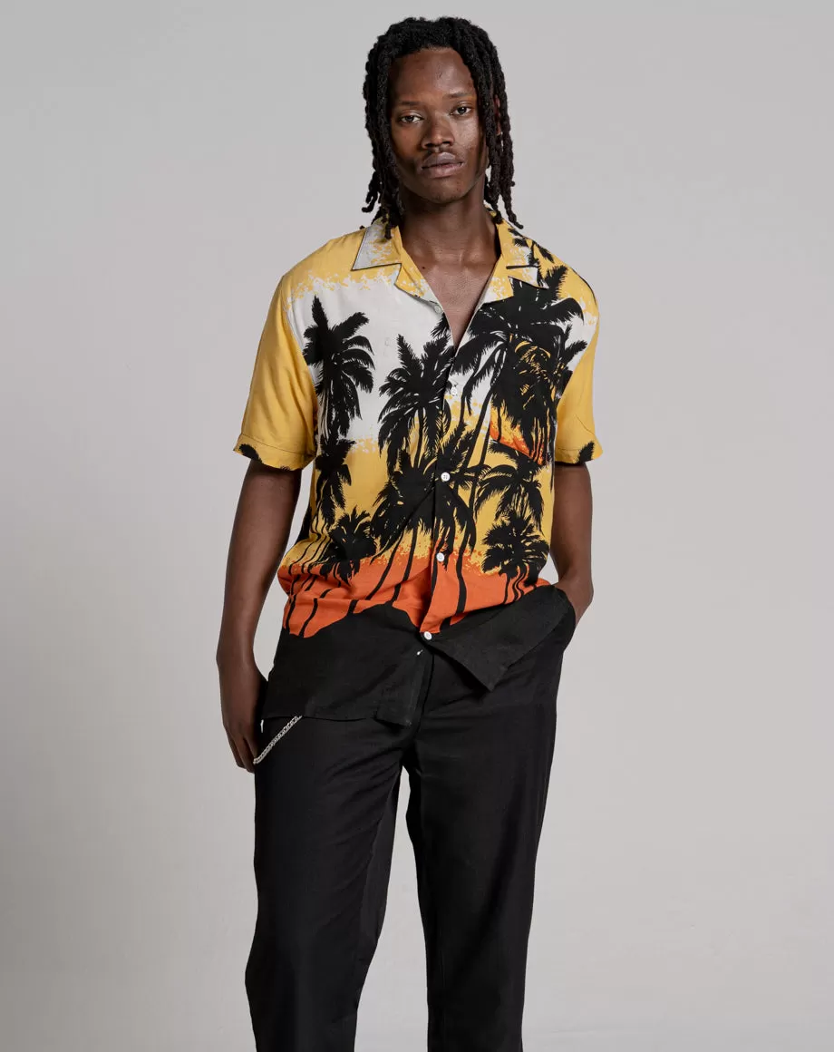 REVOLVER UNISEX PALM PRINT HAWAIIAN SHIRT | ORANGE