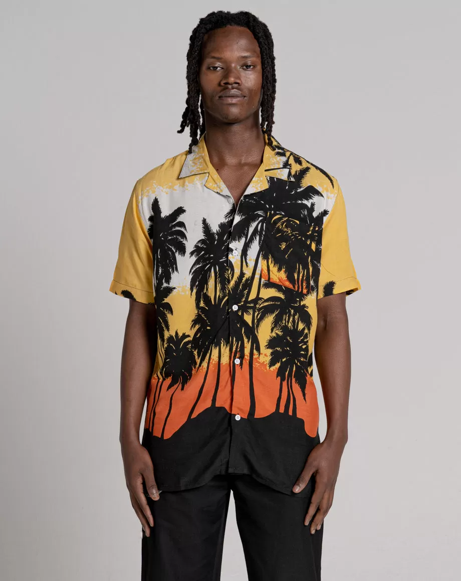 REVOLVER UNISEX PALM PRINT HAWAIIAN SHIRT | ORANGE