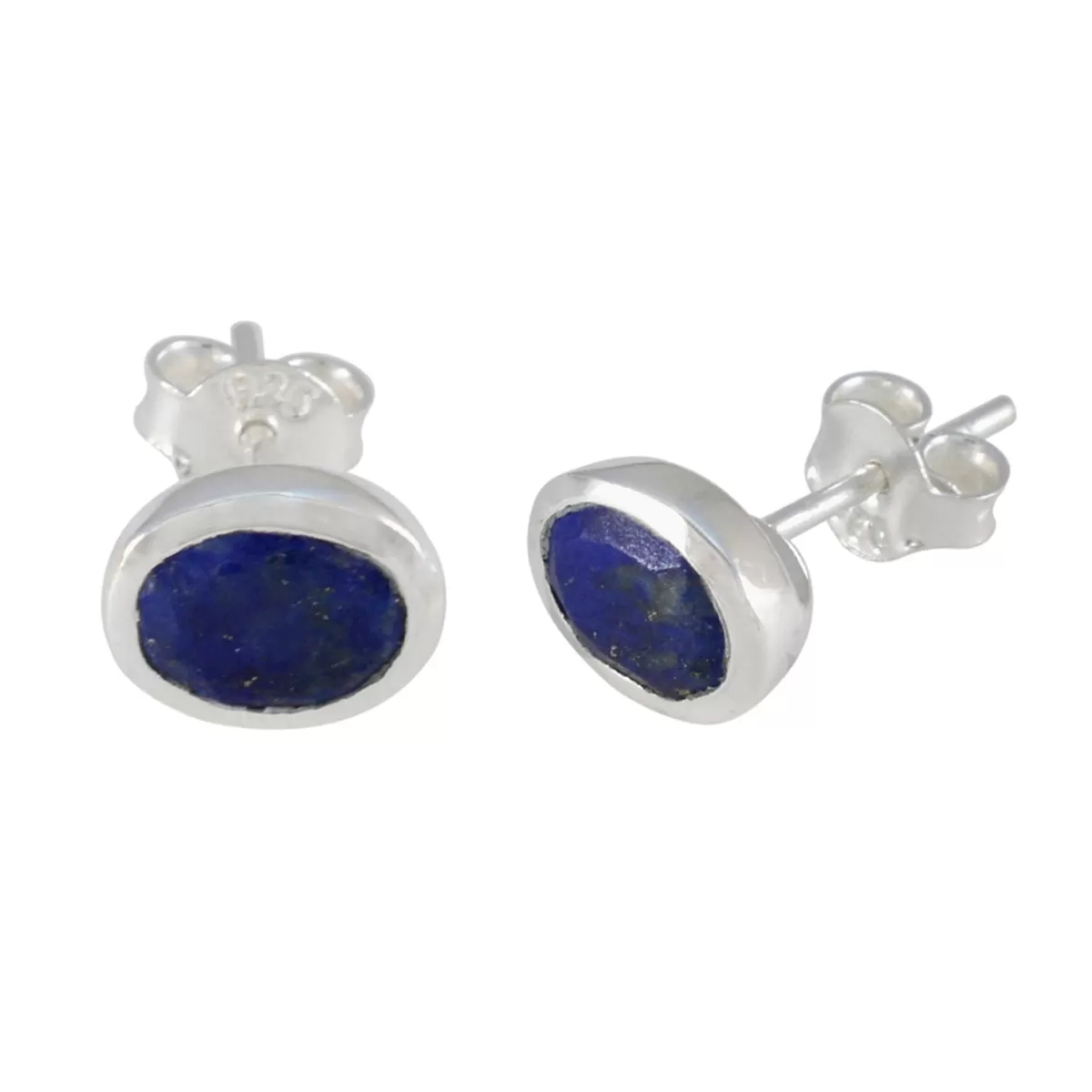 Riyo Bonny 925 Sterling Silver Earring For Women Lapis Lazuli Earring Bezel Setting Blue Earring Stud Earring