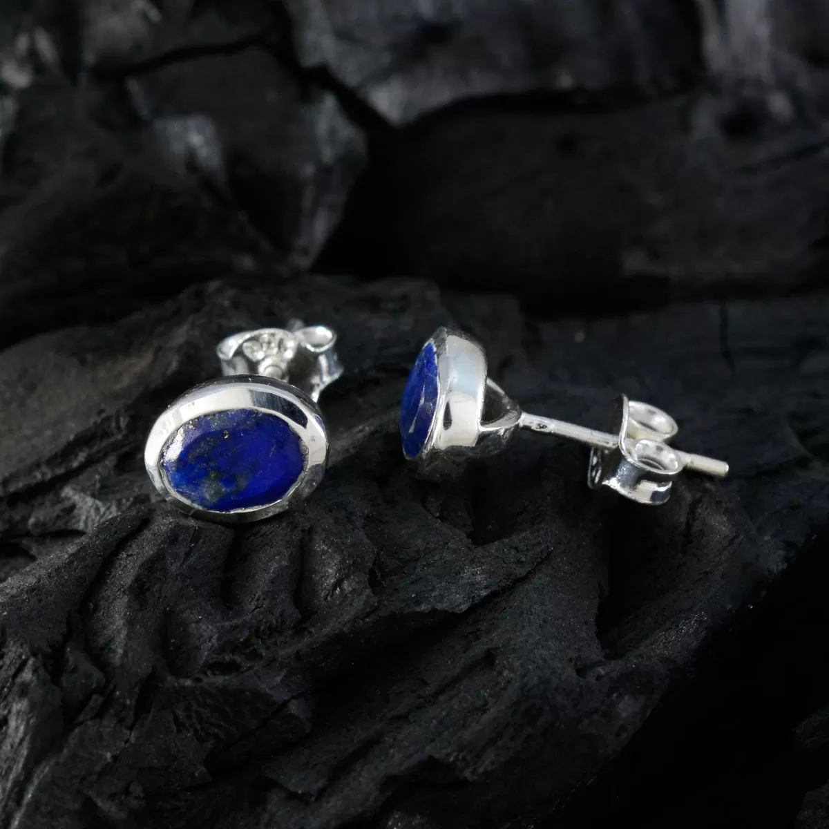 Riyo Bonny 925 Sterling Silver Earring For Women Lapis Lazuli Earring Bezel Setting Blue Earring Stud Earring