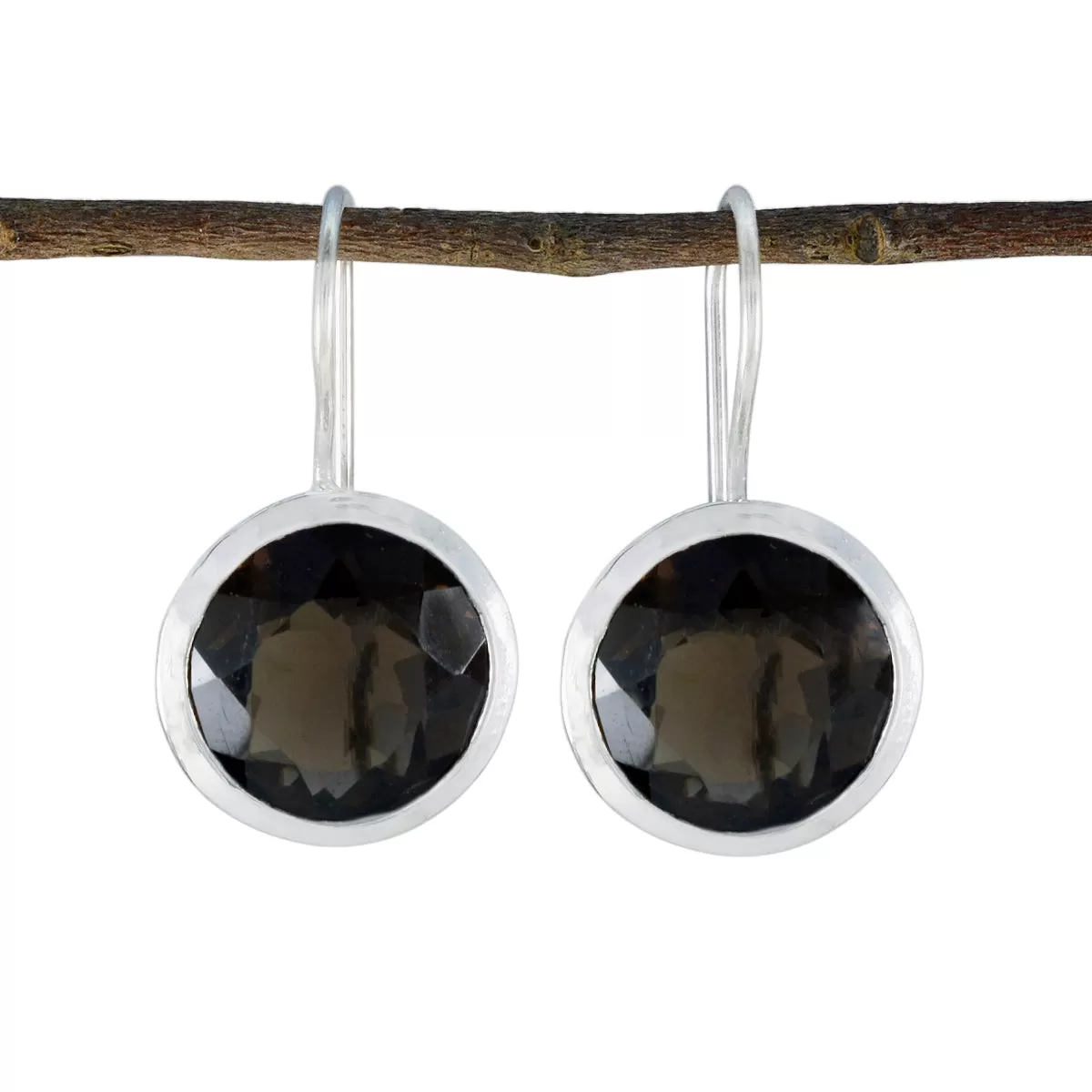 Riyo Exquisite 925 Sterling Silver Earring For Female Smoky Quartz Earring Bezel Setting Brown Earring Dangle Earring