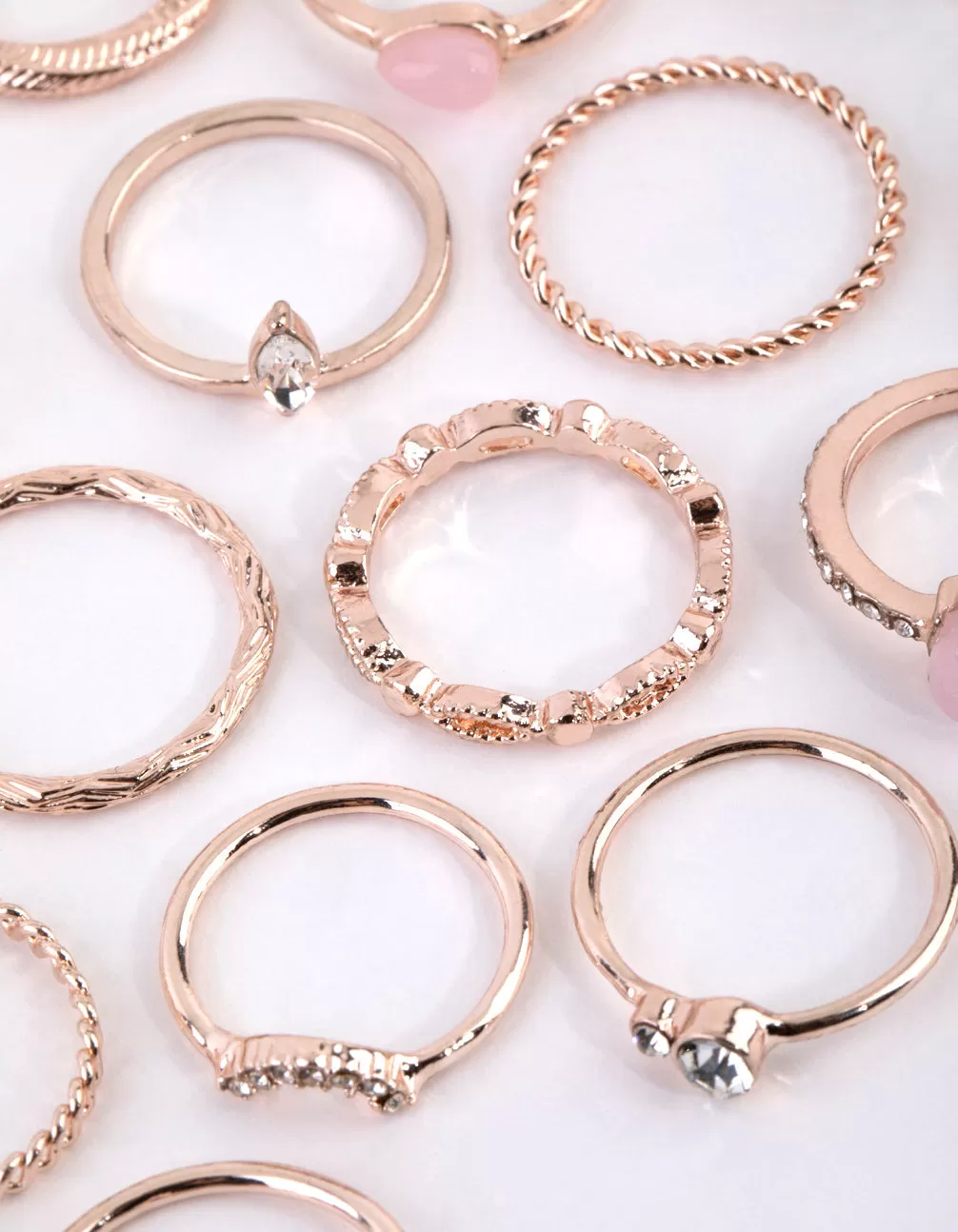 Rose Gold Diamante Stone Ring Set