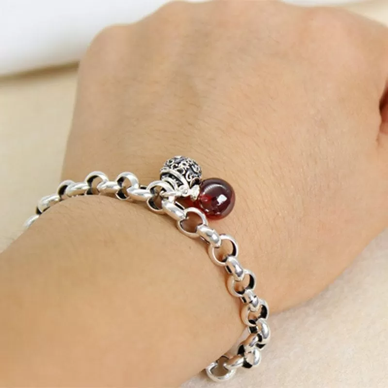 Ruby Round Pendant Chain Bracelet