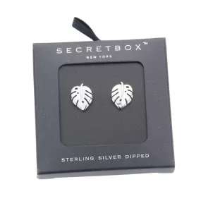 Secret Box Sterling Silver Dipped Leaf Stud Earrings