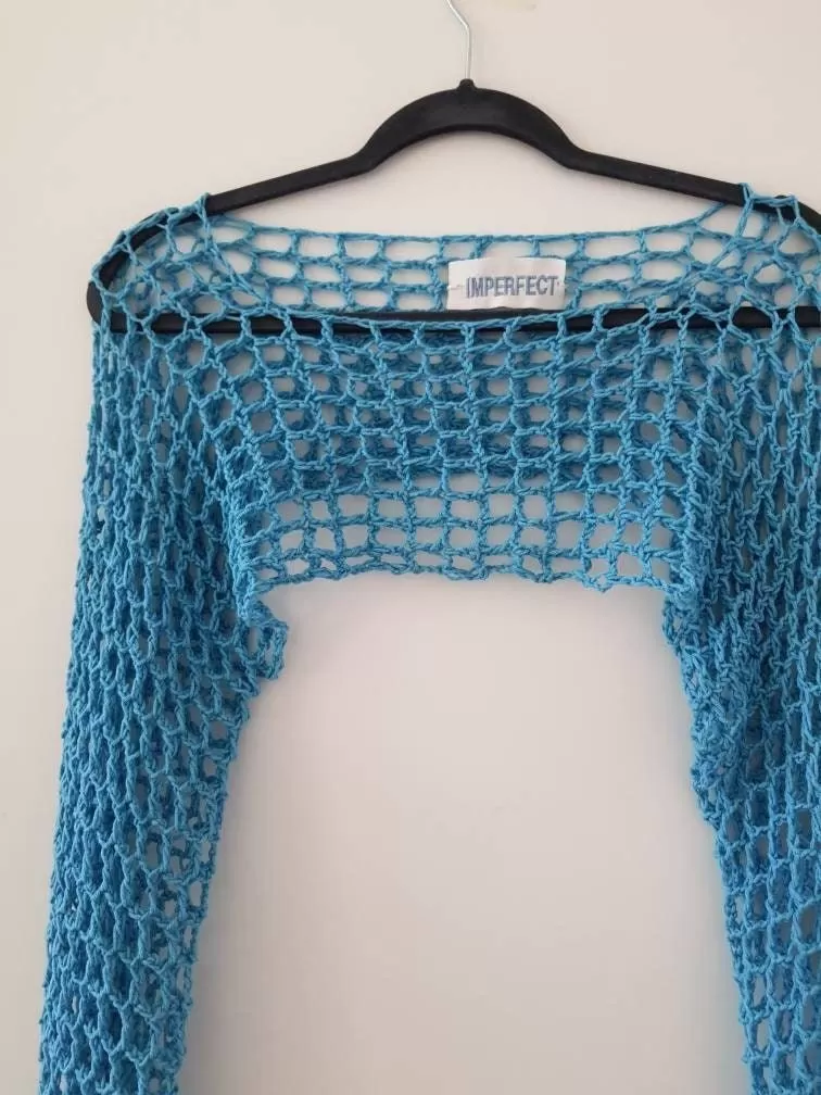 See Through Fish Net Crop Top Crochet Knit Cropped Blouse