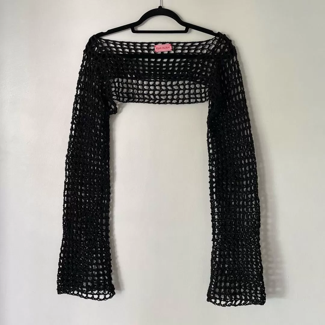 See Through Fish Net Crop Top Crochet Knit Cropped Blouse