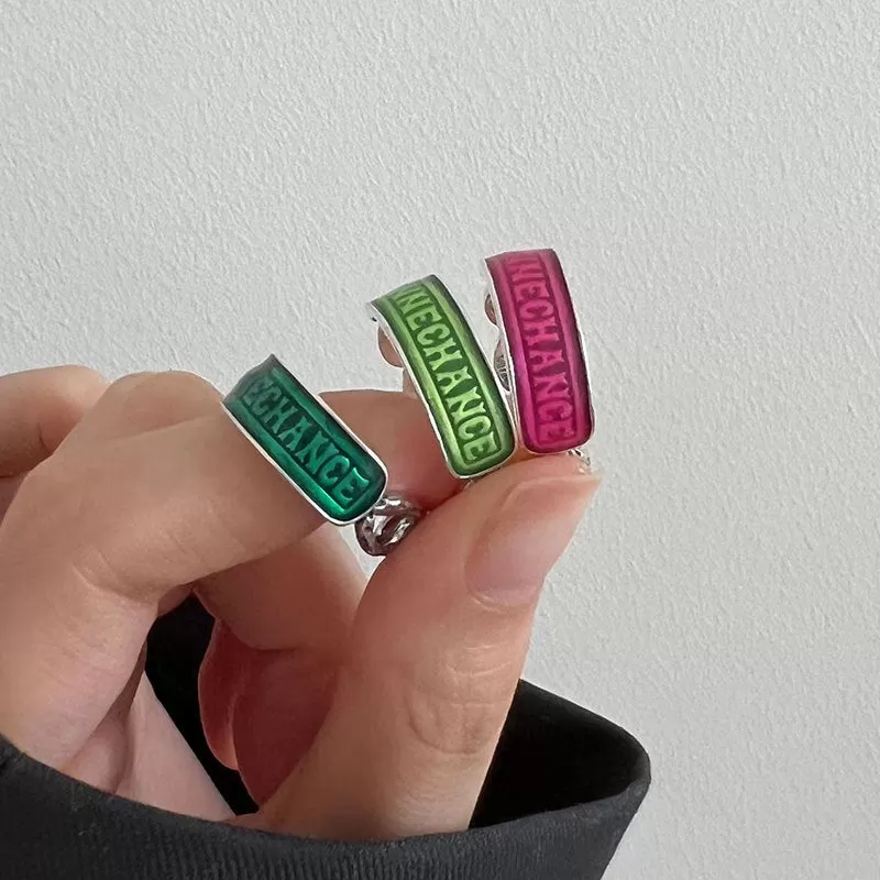 Silver Enamel Horizontal Bonne Chance Letter Ring