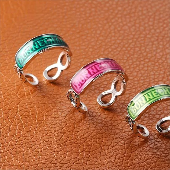 Silver Enamel Horizontal Bonne Chance Letter Ring