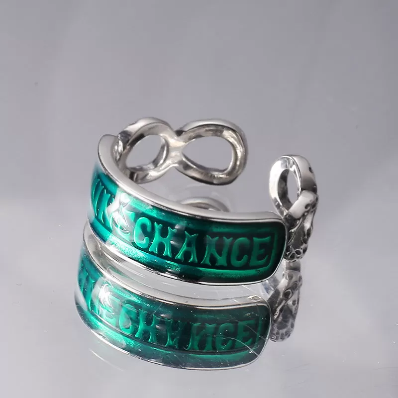 Silver Enamel Horizontal Bonne Chance Letter Ring