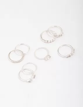 Silver Fine Diamante Ring 8-Pack