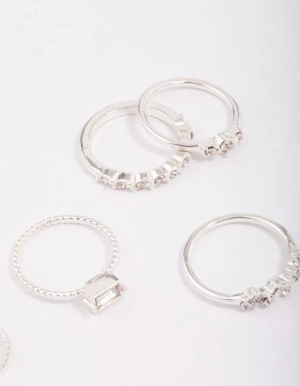 Silver Fine Diamante Ring 8-Pack