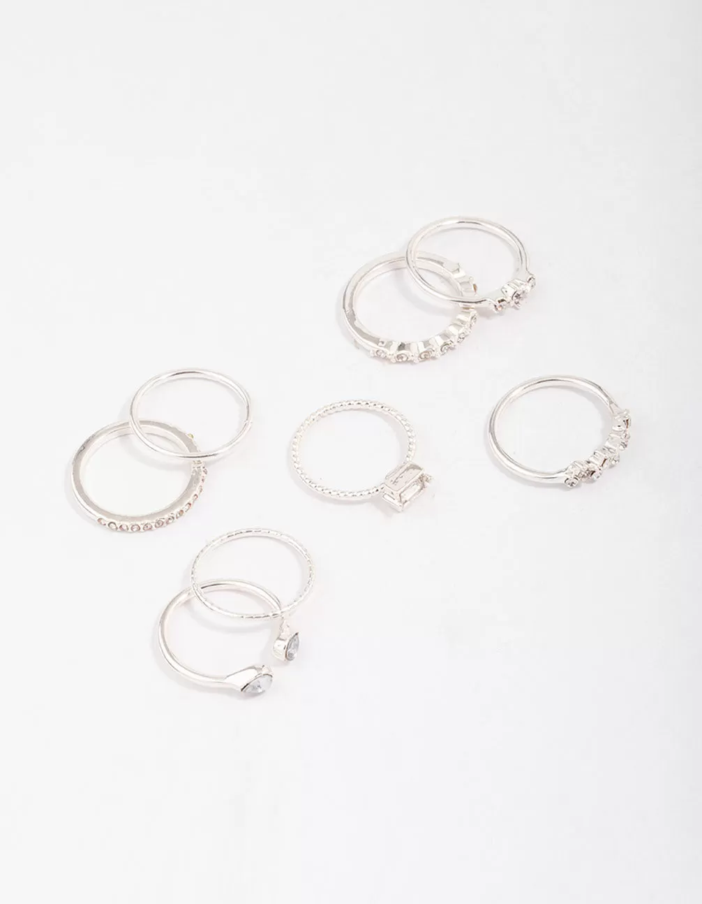 Silver Fine Diamante Ring 8-Pack