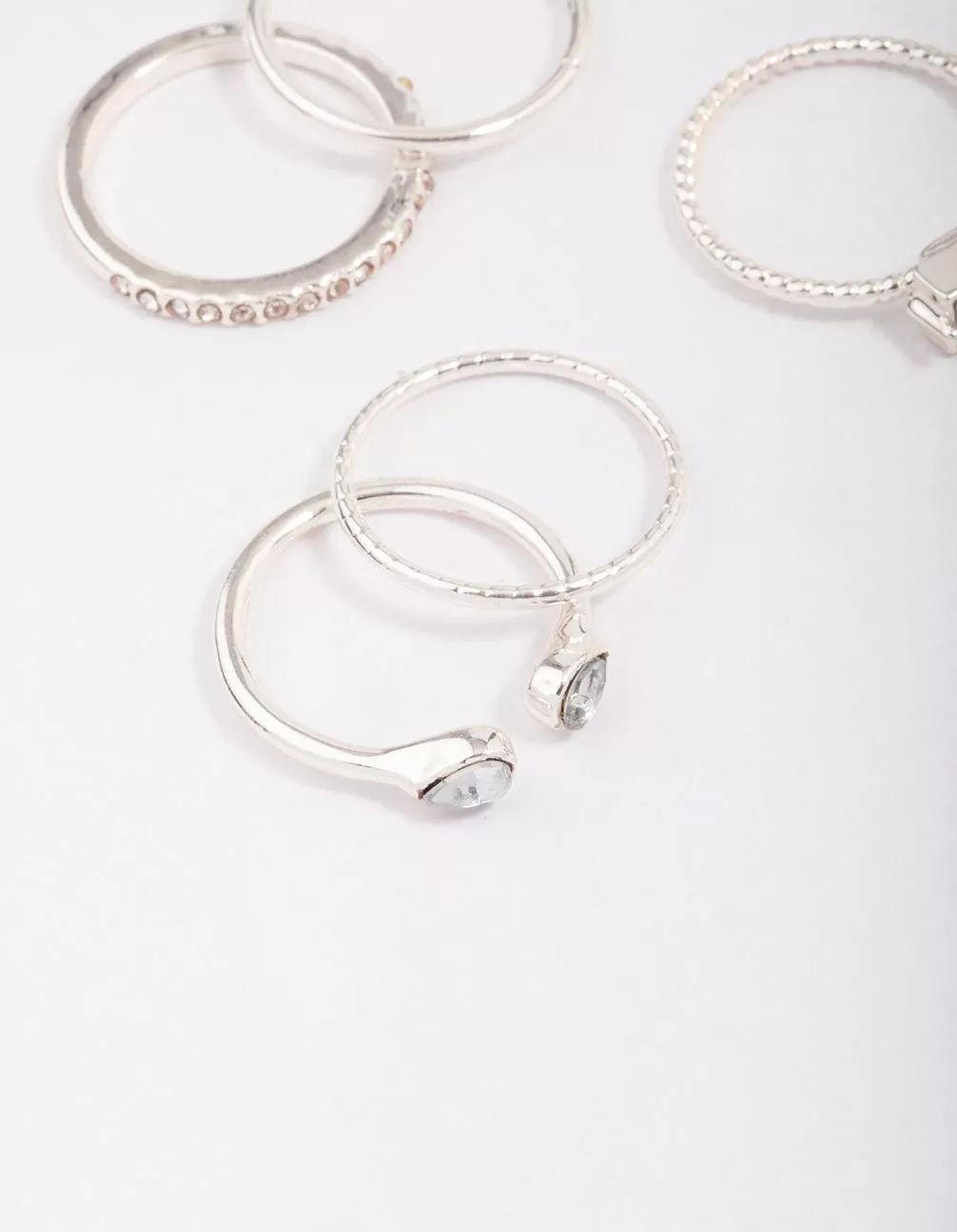 Silver Fine Diamante Ring 8-Pack