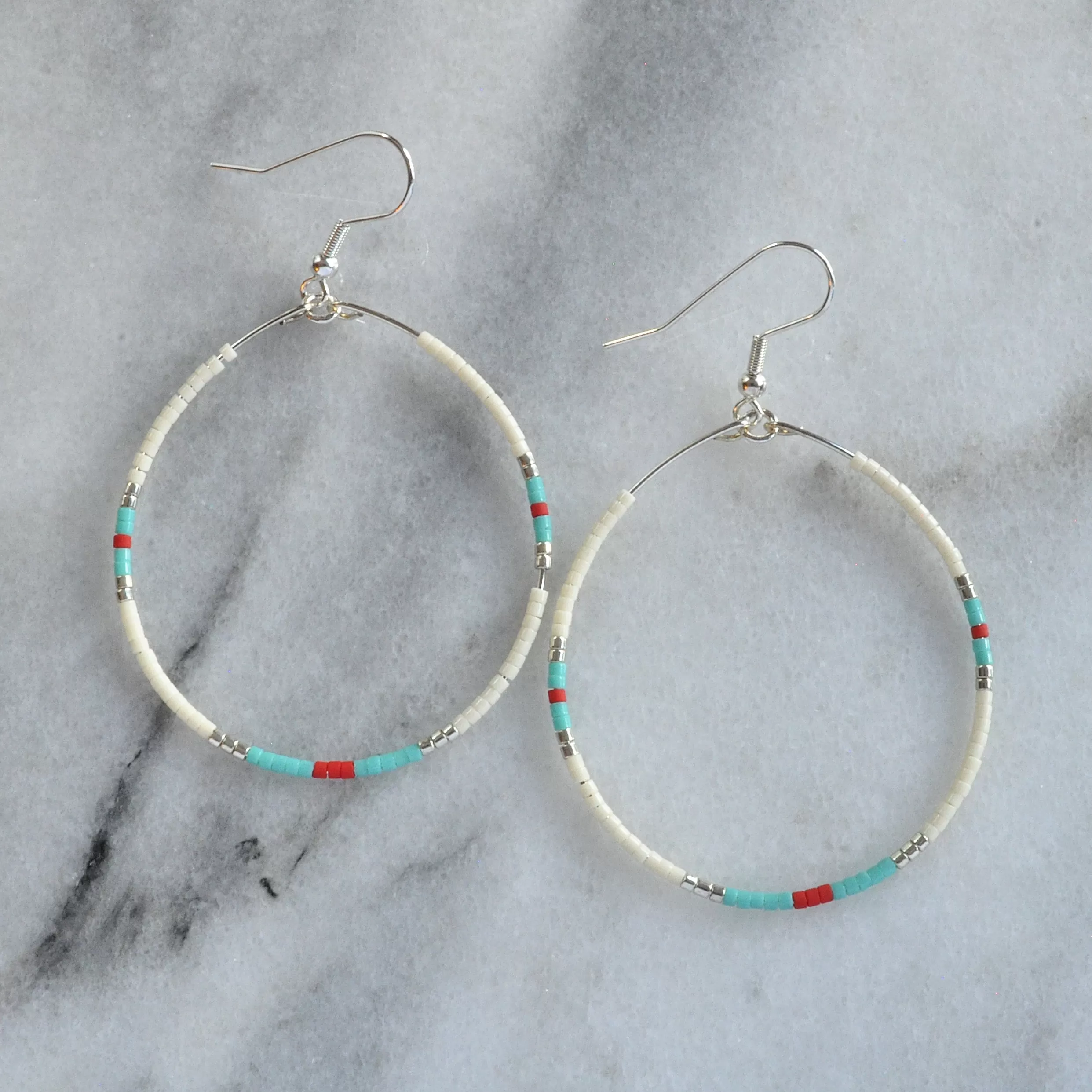 Silver Seed Bead Hoop Earrings