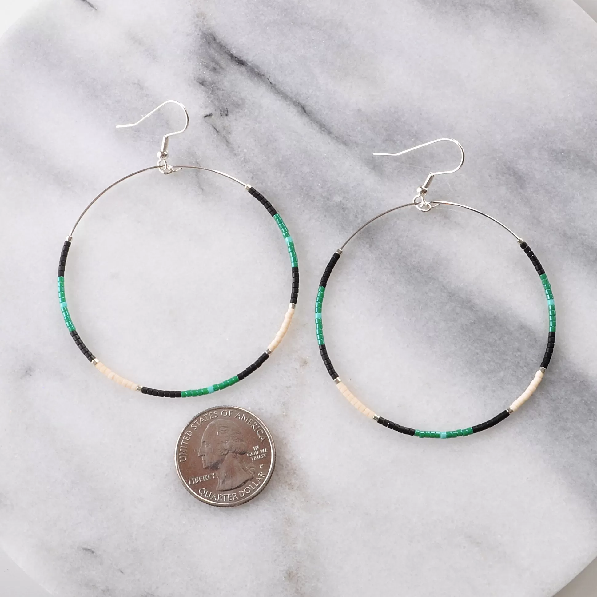 Silver Seed Bead Hoop Earrings