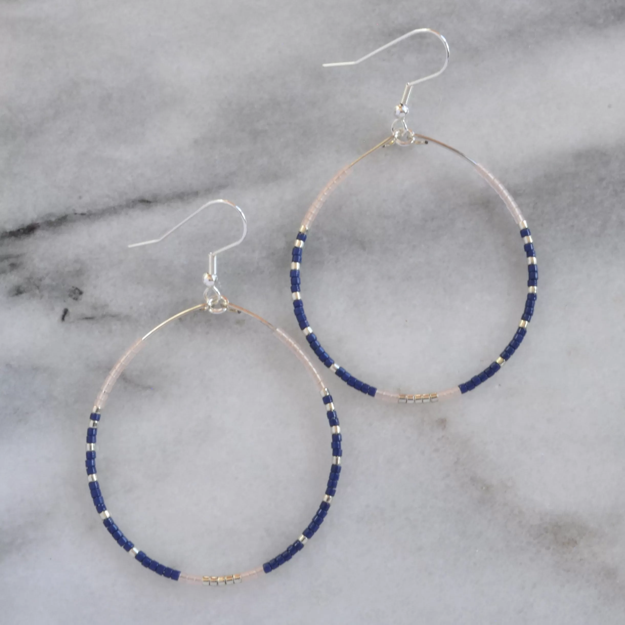 Silver Seed Bead Hoop Earrings