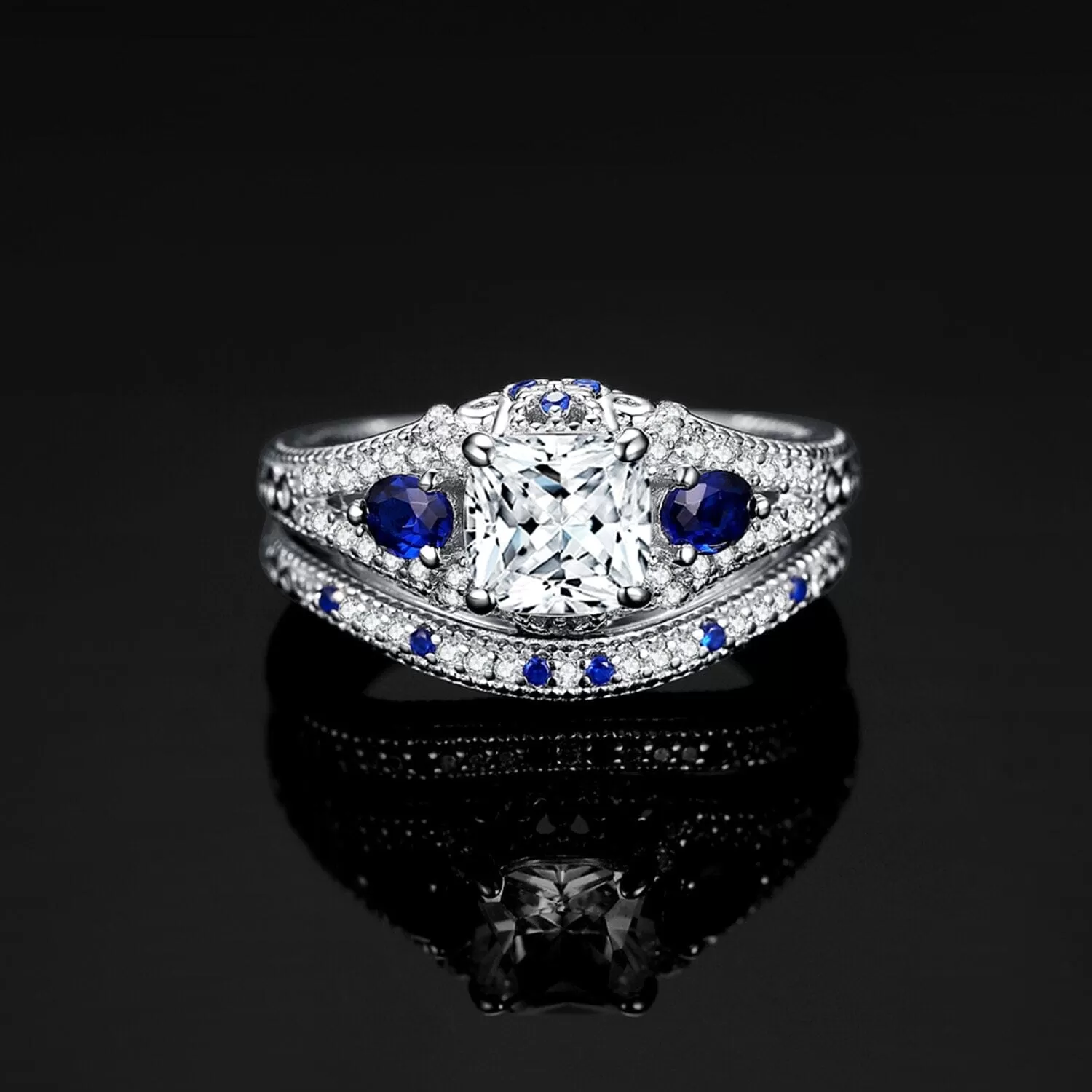 Simulated Diamond Created Sapphire Bridal Set - 925 Sterling Silver