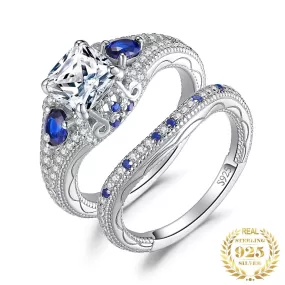 Simulated Diamond Created Sapphire Bridal Set - 925 Sterling Silver