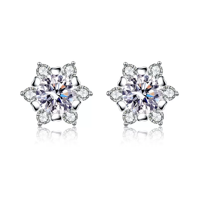 Snowflake Silver Pin Moissanite Earrings