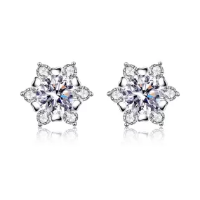 Snowflake Silver Pin Moissanite Earrings