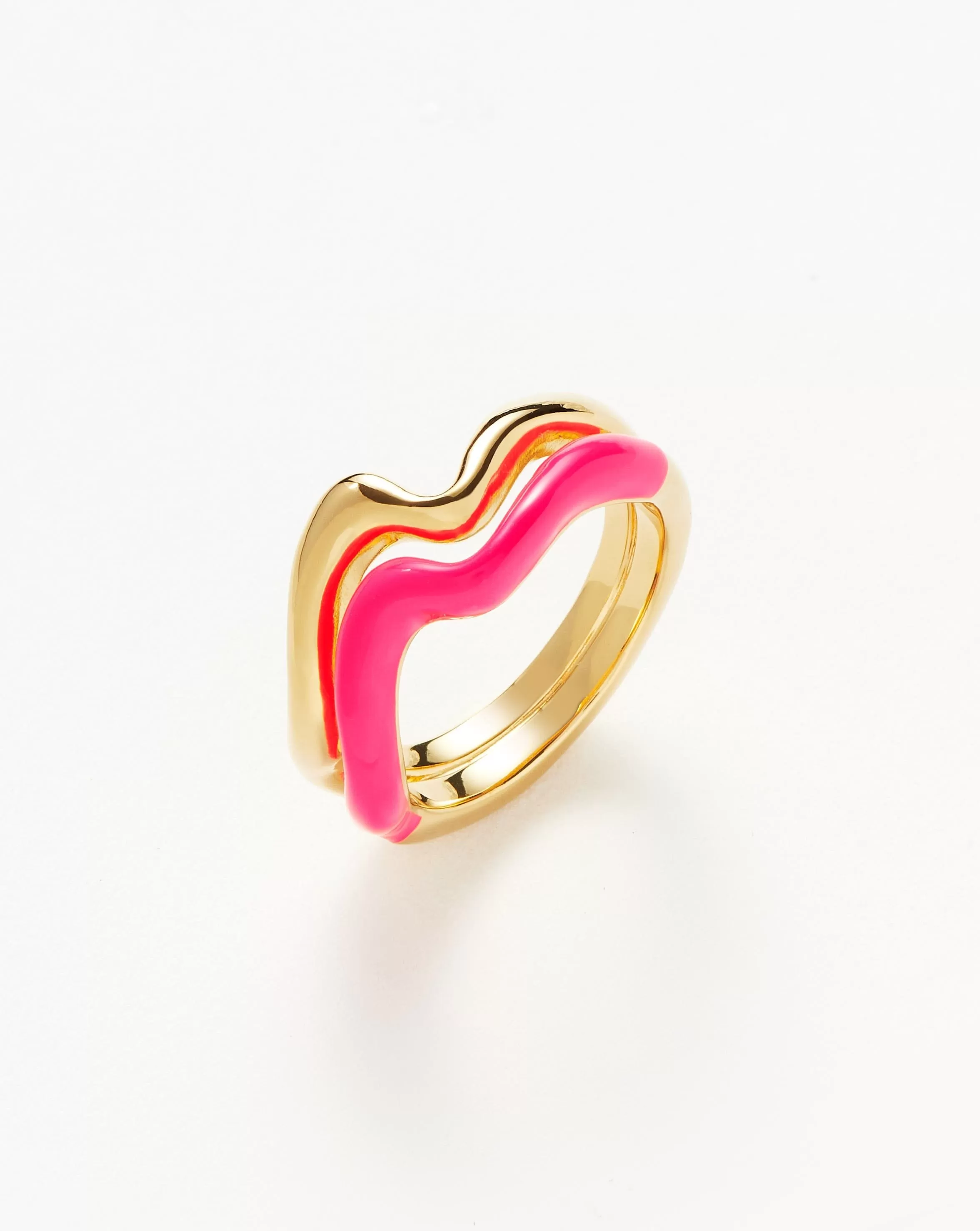 Squiggle Curve Two Tone Enamel Stacking Ring | 18ct Gold Plated Vermeil/Hot Pink