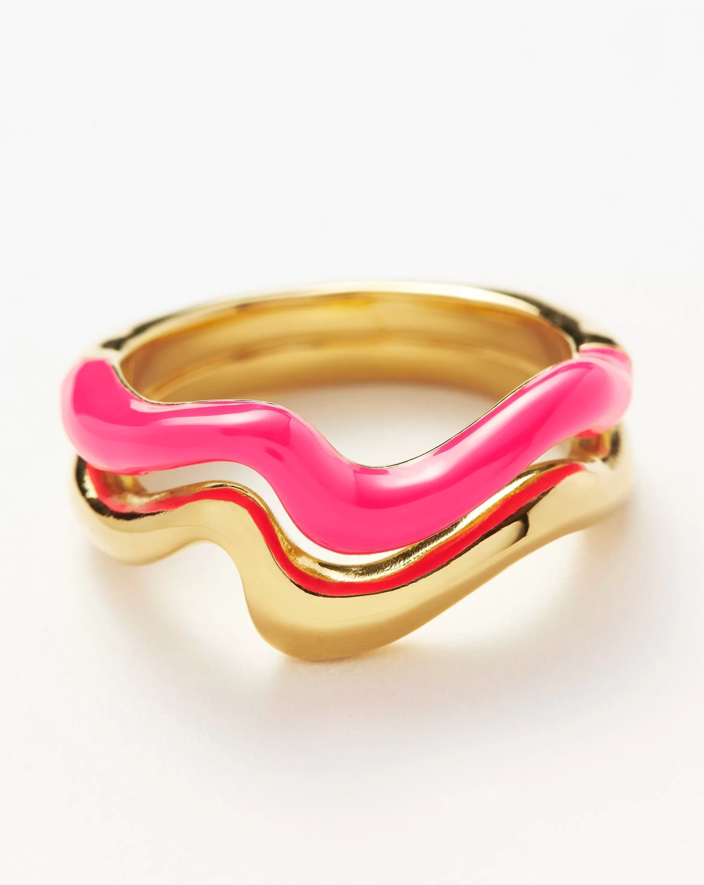 Squiggle Curve Two Tone Enamel Stacking Ring | 18ct Gold Plated Vermeil/Hot Pink