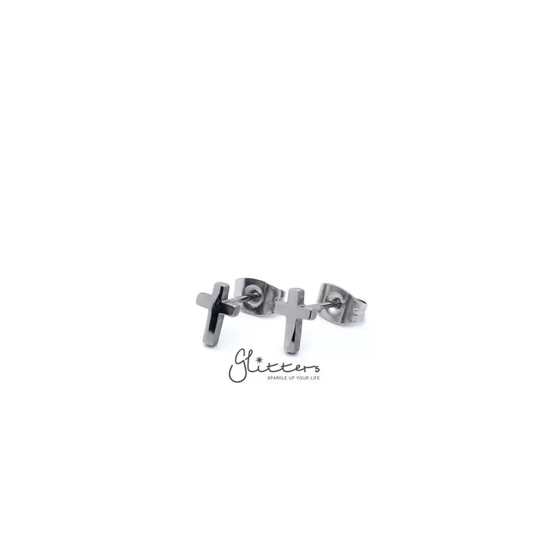 Stainless Steel Cross Stud Earrings-Silver | Gold | Black