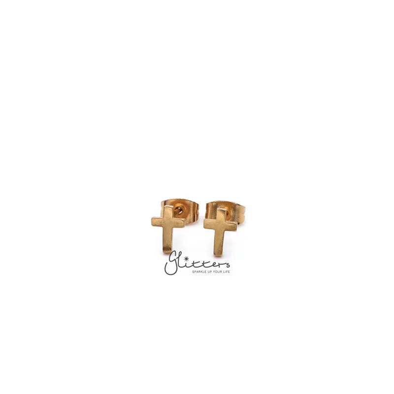 Stainless Steel Cross Stud Earrings-Silver | Gold | Black