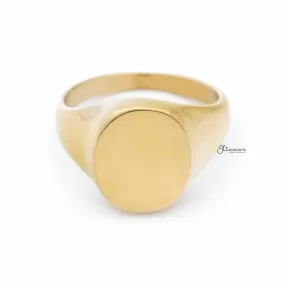 Stainless Steel Oval Signet Blank Plain Ring - Gold