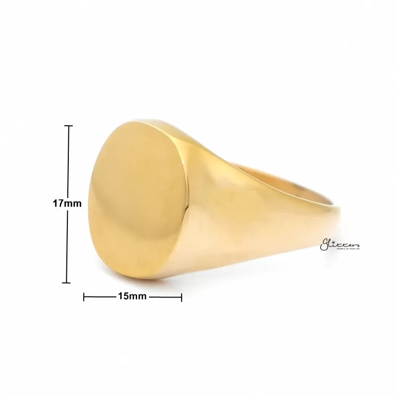 Stainless Steel Oval Signet Blank Plain Ring - Gold