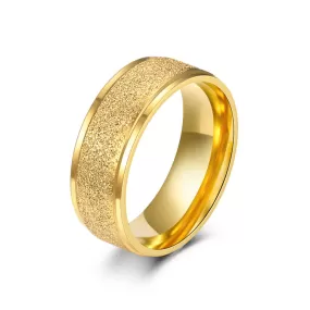 Stainless Steel Sandblasted Finish 8mm Band Ring - Gold