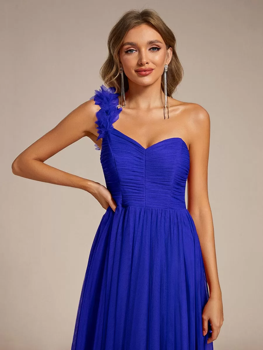 Sweetheart Neckline One Shoulder with Floral Tulle High Slit Bridesmaid Dress