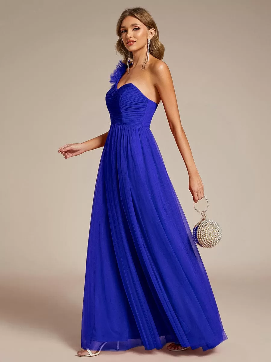 Sweetheart Neckline One Shoulder with Floral Tulle High Slit Bridesmaid Dress