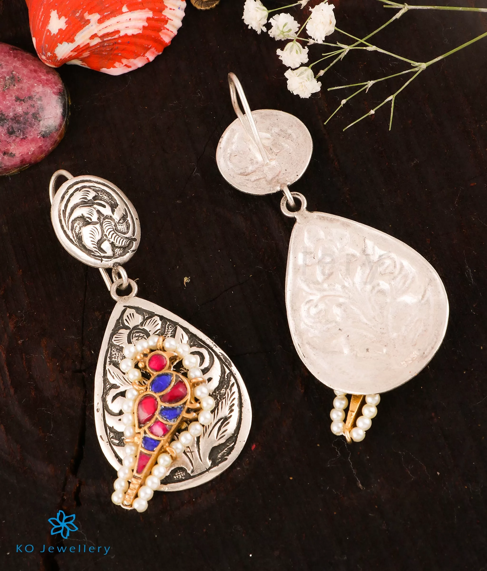 The Ananta Silver Parrot Kundan Earrings