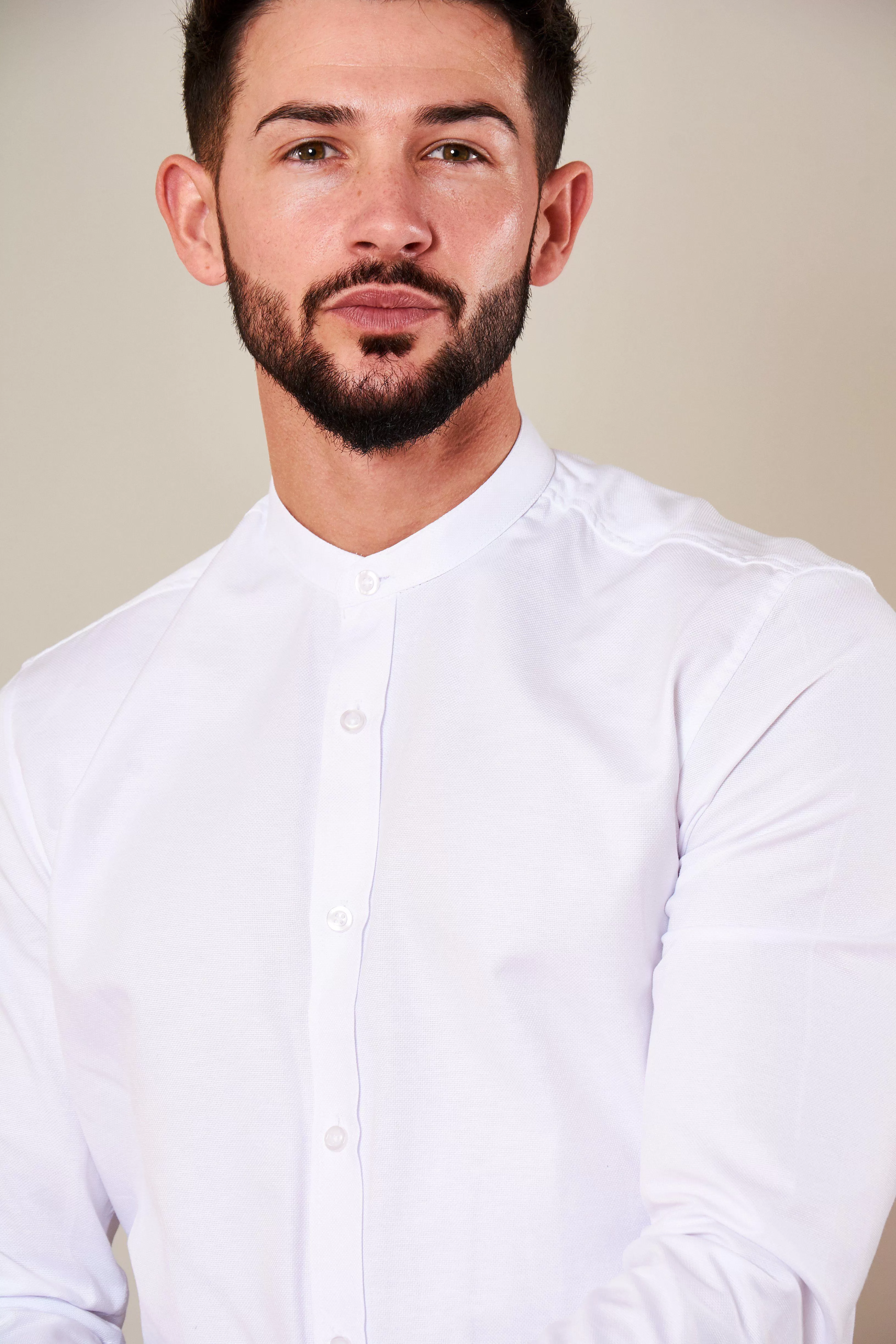 THOMAS - White Grandad Collar Shirt