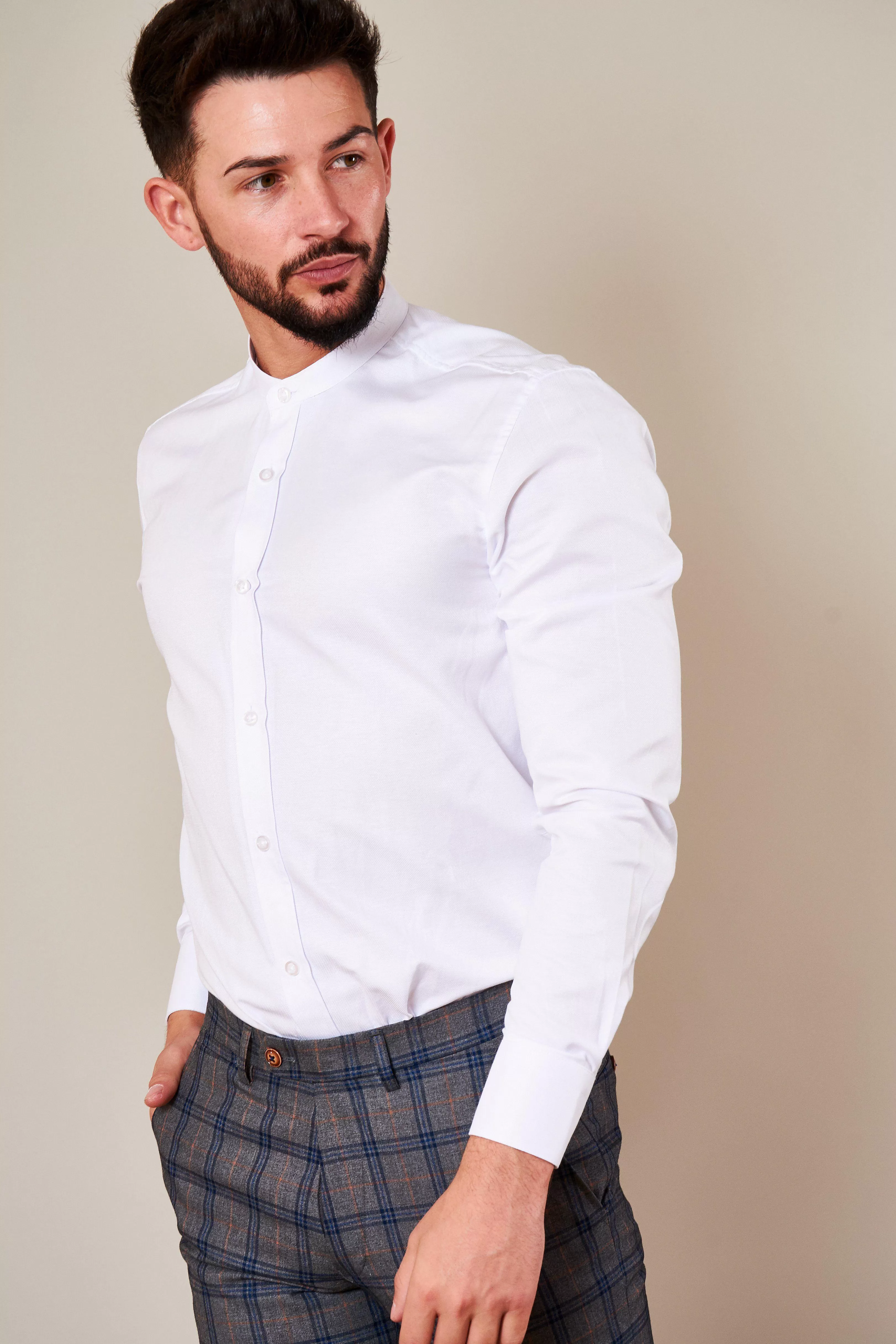 THOMAS - White Grandad Collar Shirt