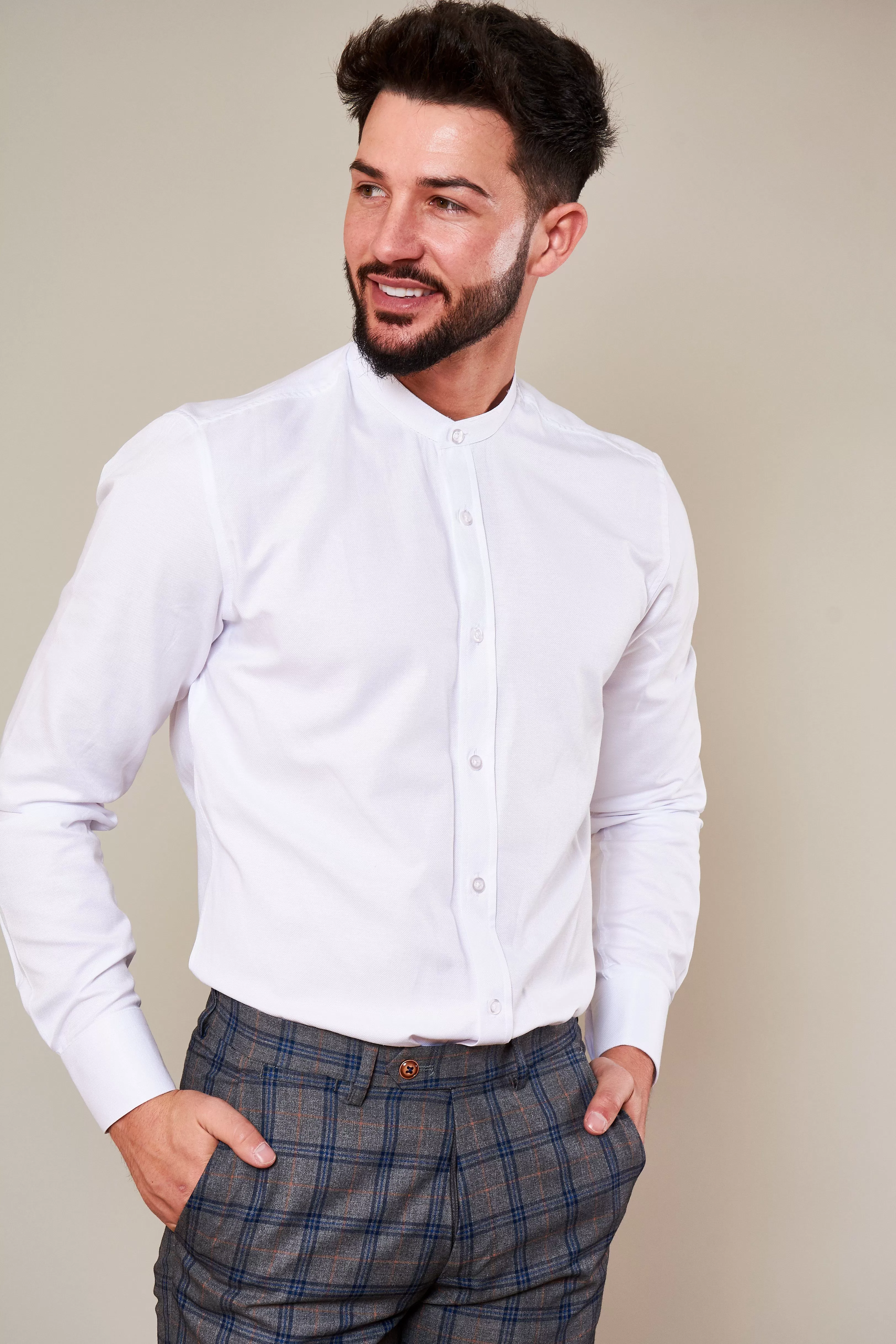 THOMAS - White Grandad Collar Shirt