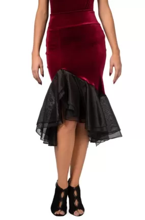 Velvet Skirt With Black Organza Ruffles