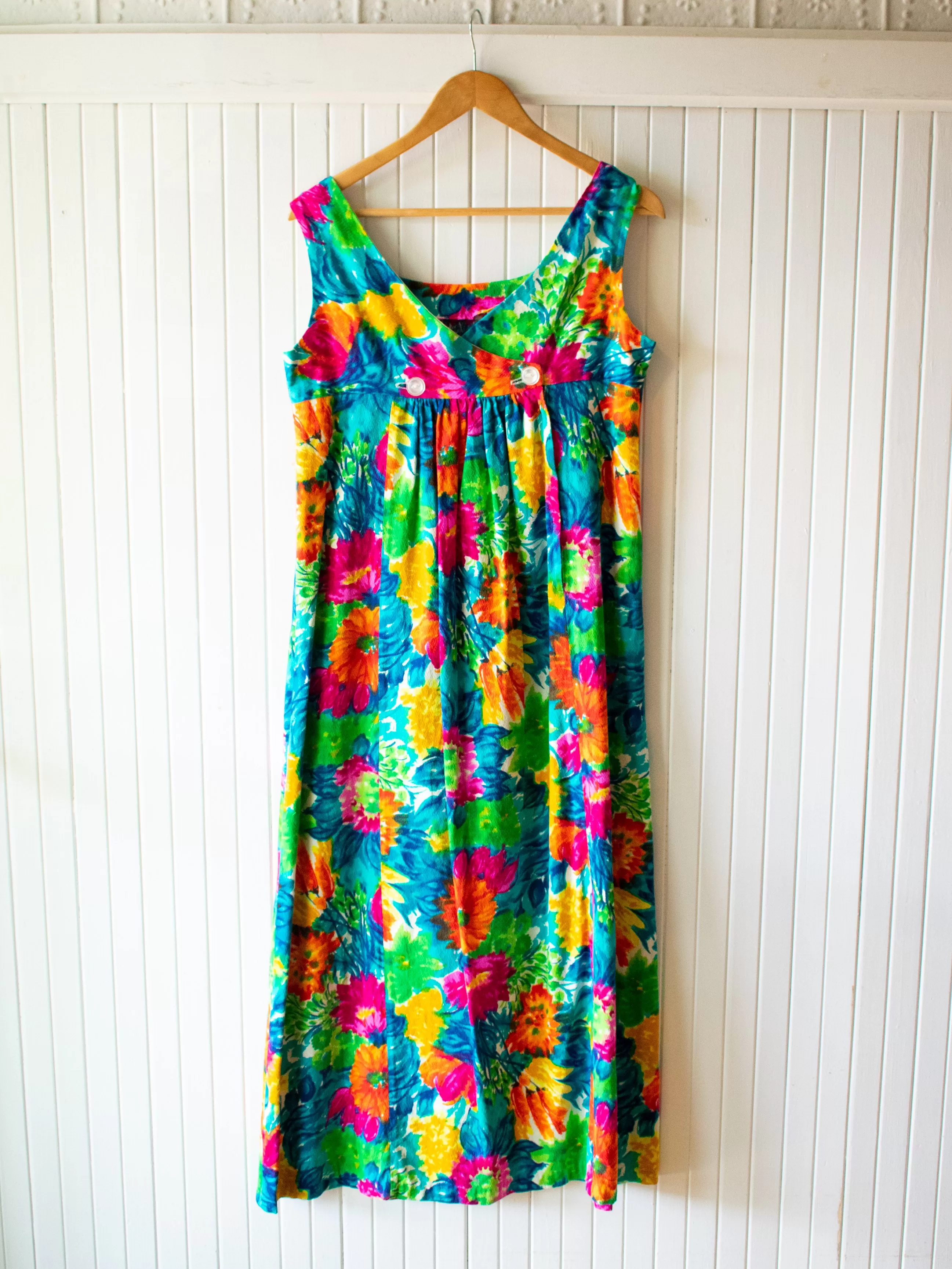 Vintage 1960s Hawaiian Maxi Dress XL