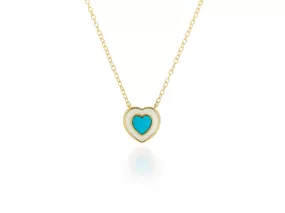 White Enamel And Turquoise Heart Necklace